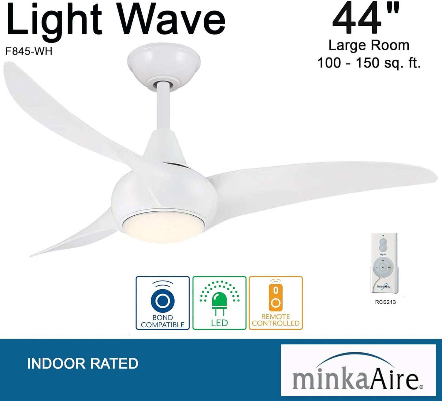 MinkaAire F845-WH Wave 44" 3 Blade Indoor Ceiling Fan with Remote Included - Faucetiy