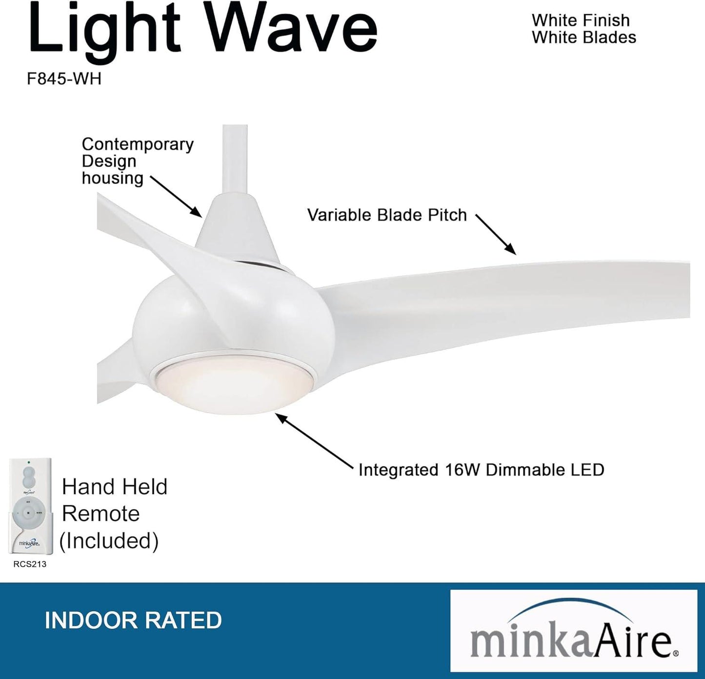 MinkaAire F845-WH Wave 44" 3 Blade Indoor Ceiling Fan with Remote Included - Faucetiy