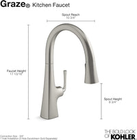 Kohler K-22062-BL Graze 1.5 GPM Pull Down Kitchen Faucet - Matte Black