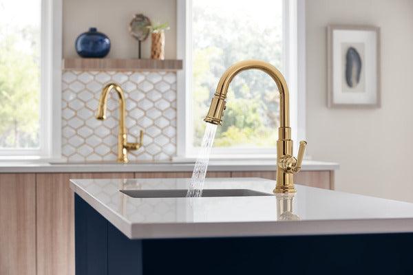 Brizo 63974LF-PG Rook 1.8 GPM Single Hole Pull Down Prep Kitchen Faucet - Polished Gold - Faucetiy