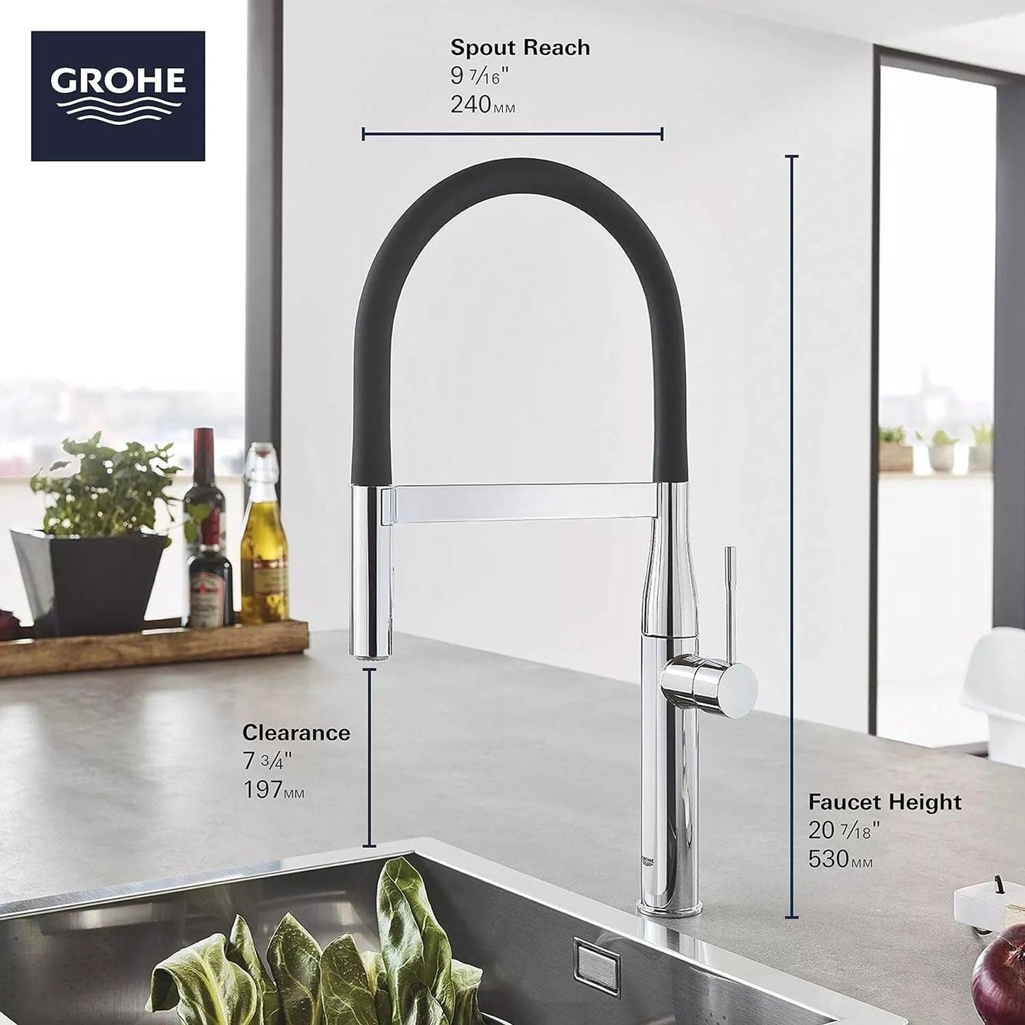 Grohe 30295DC0 Essence 1.75 GPM 1 Hole Pull Out Kitchen Faucet - Stainless Steel - Faucetiy