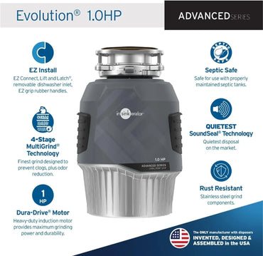 InSinkErator 80022-ISE Advanced Series Evolution 1 HP Continuous Garbage Disposal