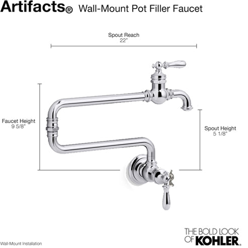 Kohler 99270-CP Artifacts Wall Mount Pot Filler - Polished Chrome